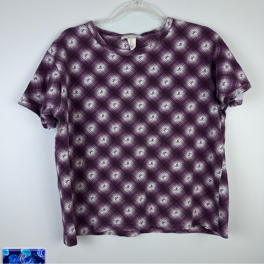 Vintage 90s Arizona Jean Company Cropped Floral Grunge Purple Top Shirt Large